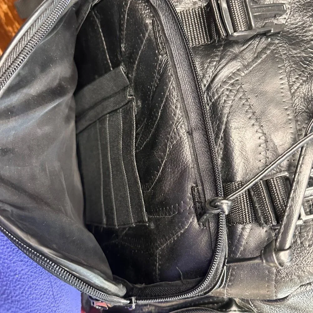 Vintage Patched Leather Multi Pocket Backpack - Picture 13 of 15